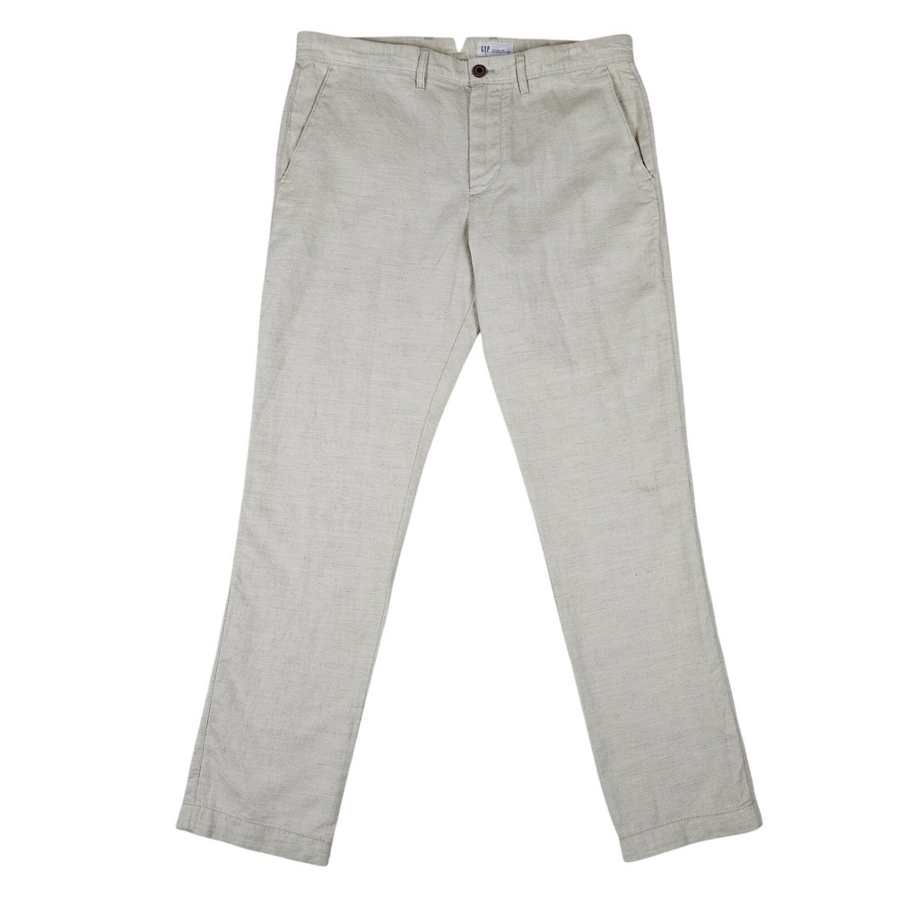 Gap Slim Linen Cotton Chino Pants Mens 34x30 Fits 35x31 Stone Coastal Beach EUC